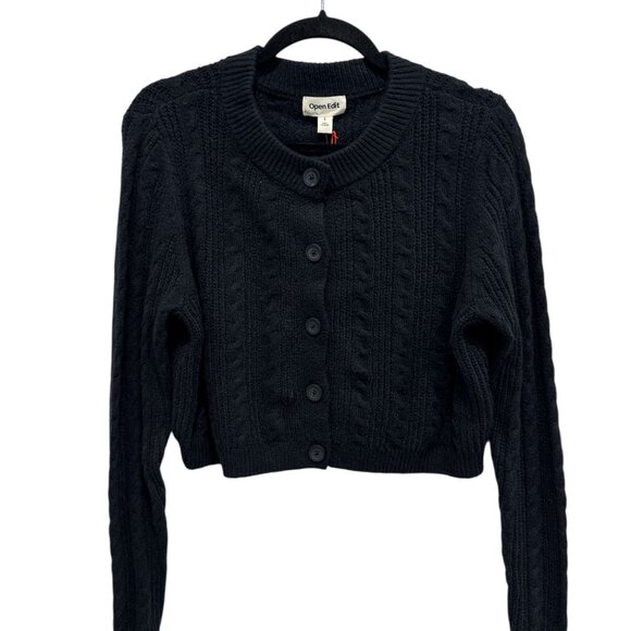 OPEN EDIT Women's Navy Black Knit Crop Cardigan SMALL - Picture 2 of 4